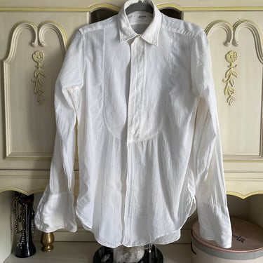 Vintage 1950’s Jayson fine white cotton dress shirt | cotton pique bib, French cuffs, made in USA, gender neutral, M 