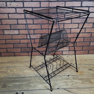 Mid Century Black 3 Tier Wire Record Rack Record Player Holder 