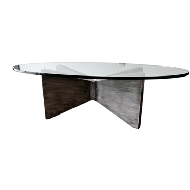 Kravet Oval Glass Top Coffee/Cocktail Table w/X Wood Base MTF153-13
