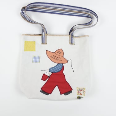 Handmade Small Tote Bag - Vintage Quilt - Vintage Material - Fishing Kid 
