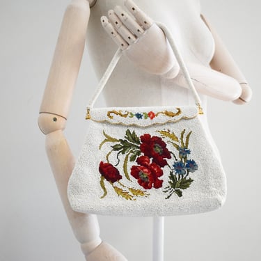 1950s Bead and Needlepoint Floral Evening Purse 