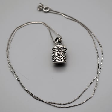 80's Italy IBB sterling prayer box pendant, 925 silver Byzantine wish hinged cylinder necklace 