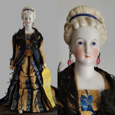 Antique Parian Doll With Ornate Hairstyle and Pierced Ears with Earrings - 15" Tall - Antique German Dolls - Collectible Dolls 