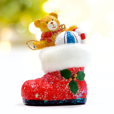 VINTAGE: Stocking Ornament- Christmas Ornaments - Bear - Candy Cane - Ball - Holiday - SKU Tub-400-00016776 