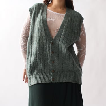 Vintage Teal Wool Knit Vest