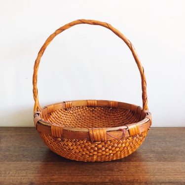 Vintage Asian Woven Wicker Basket 