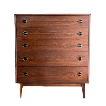 Free Shipping Within Continental US - Vintage Mid Century Modern Walnut 4 Drawer Dresser Dovetailed Drawers 