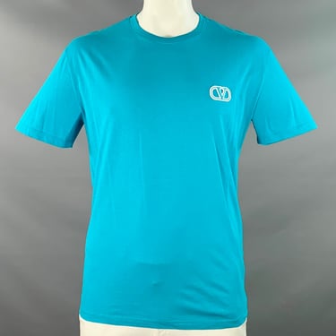 VALENTINO Size XL Blue White Logo Cotton Short Sleeve T-shirt