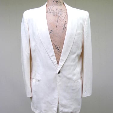 Vintage 1960s Men's Dinner Jacket, 60s Ivory Shawl Collar Prom Jacket By After Six, Mid-Century Linen Blend Formal Attire, 42" Chest 