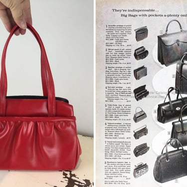 Catalog Bargains - Vintage 1960s 1970s Lipstick Red Soft Vinyl Satchel Handbag Purse 