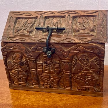 Vintage Hand Carved Wooden Box Made in Mexico 