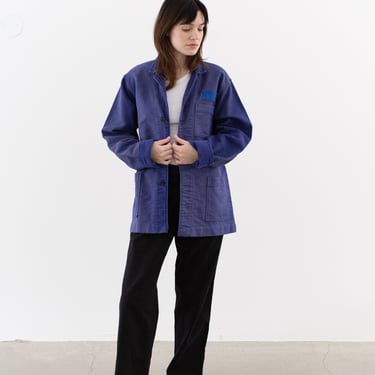 Vintage Faded Blue Moleskin Chore Coat | Unisex Cotton Utility Work Jacket | Made in Italy | M | IT500 