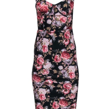 Casa Estrella - Black w/ Pink Floral Print Dress Sz S
