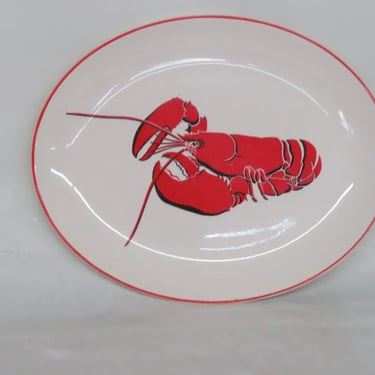 Vintage Lobster Red Border Large Oval Serving Platter Plate 3026B