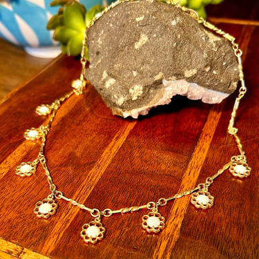 Vintage Trifari Necklace Faux Opal White Lucite Stone Daisy Fashion Jewelry Flower Floral Gift 