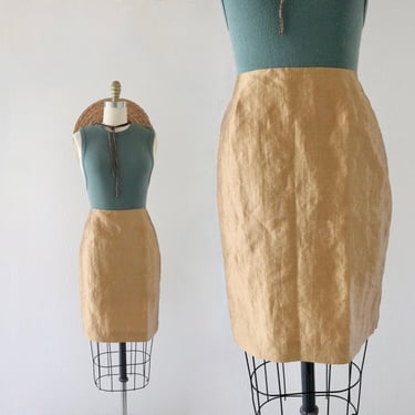 turmeric linen skirt - 28 - vintage 90s y2k womens gold size small 6 six above knee minimal mini skirt 