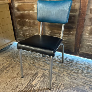 Black and Blue Padded Metal Chair, 32” tall