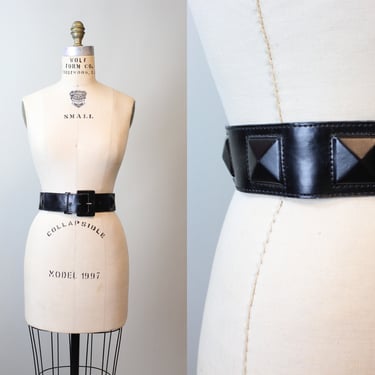 1980s CHIC STUD matte black belt leather xs small | new spring 