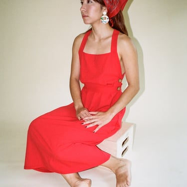 1990s Apron Dress with Cross-back in Tomato Red (S/M)