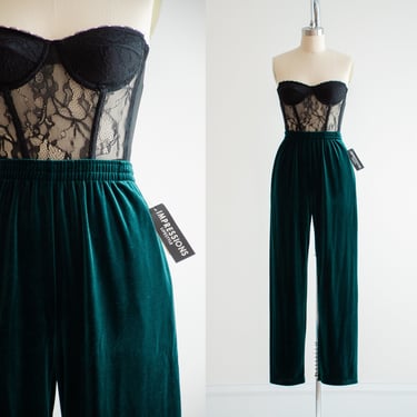 high waisted pants 90s vintage dark green velvet straight leg pants 