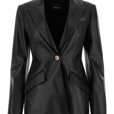 Versace Woman Black Leather Blazer