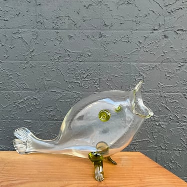 Clear Blenko Style Glass Fish Art Bowl