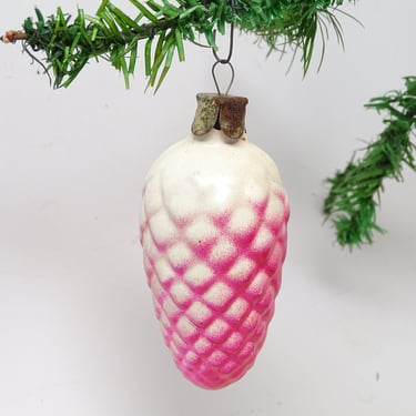 Vintage 1950's Russian Pine Cone Glass Christmas Tree Ornament, Antique New Year Decor Pinecone 