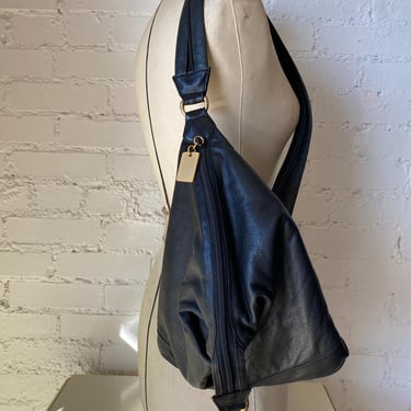 vintage y2k black leather backpack, Simon shoulder bag, minimalist style purse 