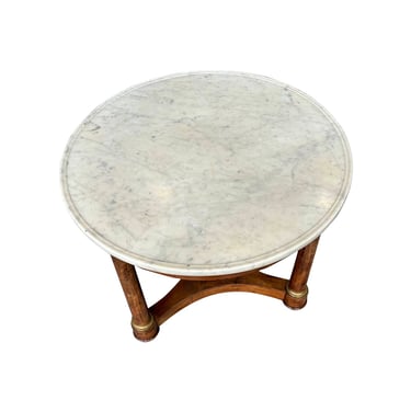 Antique White Marble and Mahogany Empire Round Table