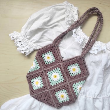 Handmade Crochet Shoulder Bag Granny Square Boho Hippie Summer Festival Tote Shopper Bag 