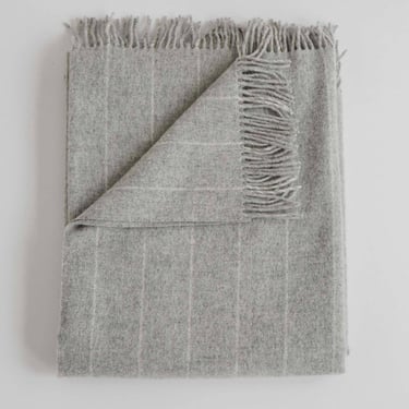 Evangeline Linens | Merino Lambswool Throw | Pinstripe Fog