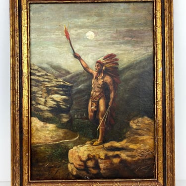 Antique 1911 Vintage Original Oil Painting Native American Signed P. Whitford 