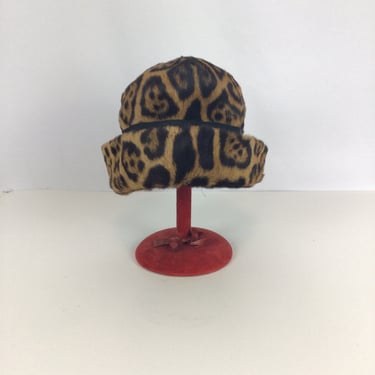 Vintage 60s hat | Vintage leopard print hat  | 1960s fur bucket hat 