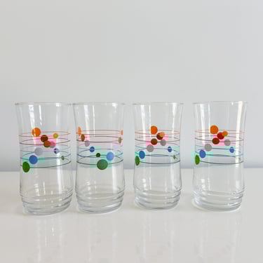 Rainbow Stripe Polka Dot Drinking Glasses Set of 4 Tumblers USA Vintage 1980s 