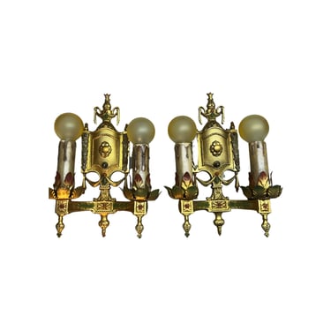 1920's Pair Double Light Polychrome Sconces with Original Finish #2349 Free Shipping 