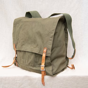 Vintage Canvas and Leather Backpack, Olive Drab Hiking Rucksack, Hiking Gear, Pacific Crest Trail, US Army Bag 