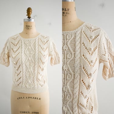 1970s Cream Open Knit Sweater 