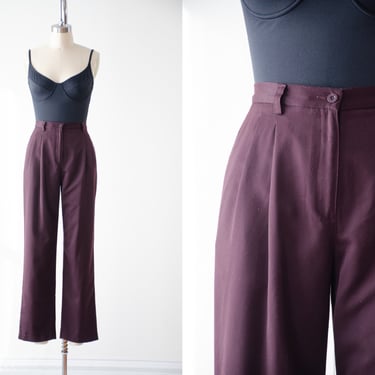 high waisted pants | 90s vintage Liz Claiborne dark plum purple burgundy academia style pleated trousers 