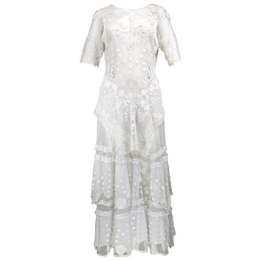 Edwardian White Irish Crochet and Hand Embroidered Lace Dress Updated - OLDBS
