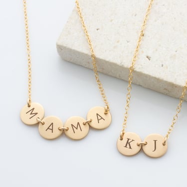 2-3 Small Initial Disc Necklace, Personalized Gift For Mother's Day, Necklace with Kids or Pet Initials, Linked Letter Necklace,LEILAJewelry 