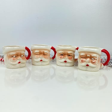 Vintage Winking Santa Clause Face Mug Set of 4, Ceramic Hand Painted Christmas Mug, Santa Face Christmas Mug, Ceramic Japan MCM Santa Coffee 