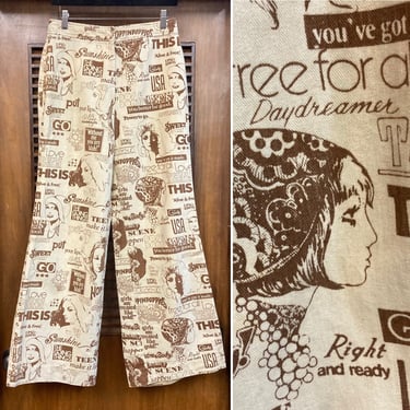 Vintage 1960’s Women’s Liberation Pop Art Design Flare Denim Pants, 60’s Pants, 60’s Pop Art, Rivet Detail, Flare Pants, Vintage Clothing 
