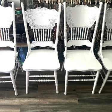 Vintage wood rustic dining chairs set 4 