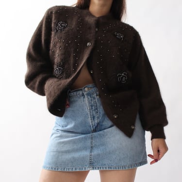 Vintage Chocolate Beaded Angora Jacket