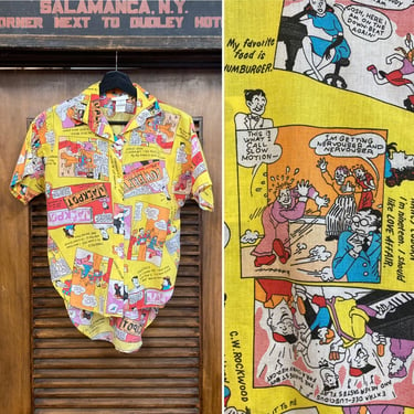 Vintage 1980’s Comic Book Strip Cartoon New Wave Fun Style Shirt, 80’s New Wave, 80’s Comix Print, Vintage Button Down, Vintage Clothing 