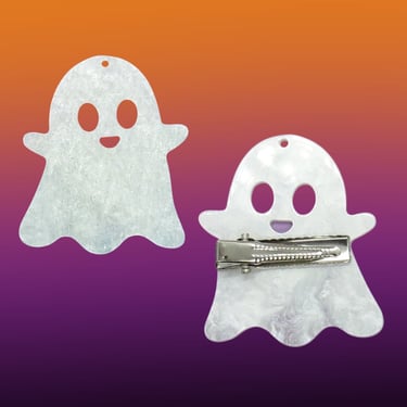 Halloween Hair Clip Cute Ghost Barrette Iridescent Glitter Acrylic 