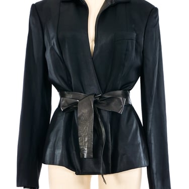 Gucci Leather Trimmed Belted Jacket