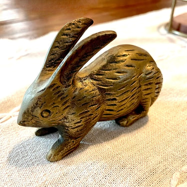 Vintage Brass Jack Rabbit Bunny Sculpture Figurine Tabletop Solid 4”X 3” 