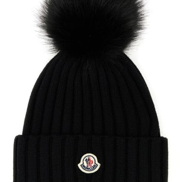 Moncler Women Black Wool Beanie Hat