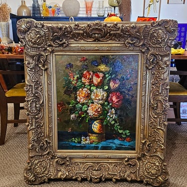 Huge Ornate Frame Painting Vintage Still Life 